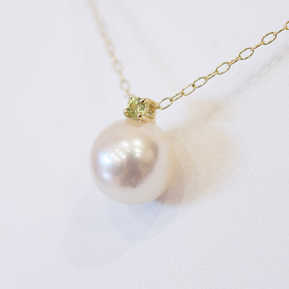 Hanadama rank White pink 8mm - 9.5mm Birthstone Peridot 10K pendant necklace Akoya Pearl Real Japan Seawater pearl