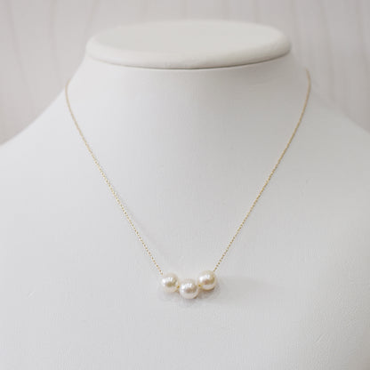 【K10 / K18】Rare White pink 7.5mm - 8.5mm Seawater Real Akoya Pearl 3pc necklace AkoyaPearl Japan あこや 真珠