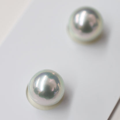 AAA rank Madama color 9mm - 9.5 mm Natural 1pair 2pc Real Akoya Pearl studs Earring Japan Japanese Seawater reenspearl birthday Loose あこや 真珠