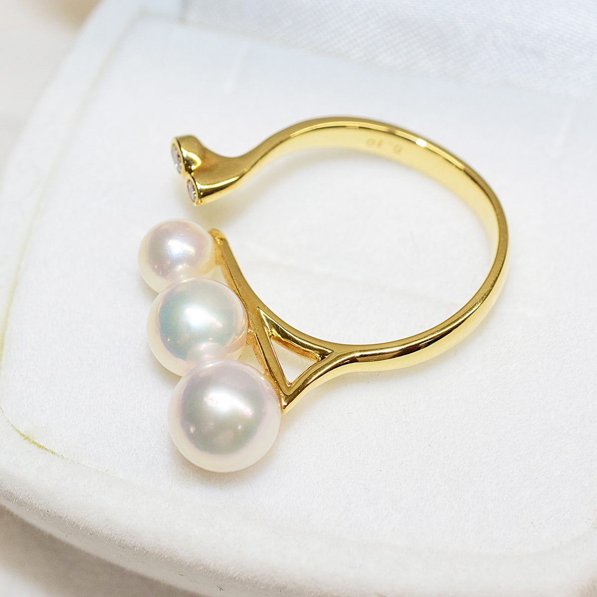 【K18】White pink 5mm & 6mm & 7mm Diamond 0.08ct Ring Akoya Pearl From Japan reenspearl Sea Real akoyapearl