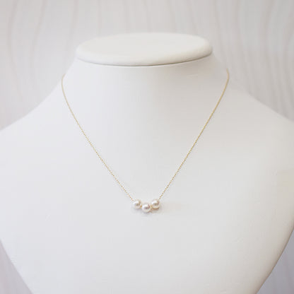 【 K10 / K18 】Rare White pink 5.5mm - 6.5mm Seawater Real Akoya Pearl 3pc necklace AkoyaPearl Japan あこや 真珠