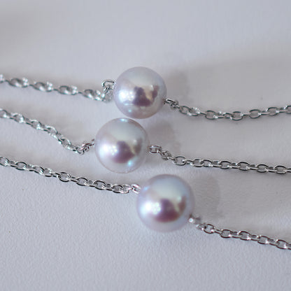 Limited to actual item 2-way Station necklace akoya pearl Natural color 6mm - 7mm Real Akoya Pearl Japan 19.6inch akoyapearl reenspearl Silver