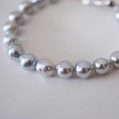 Limited to actual item 8mm - 9mm Natural color Baroque Akoya Pearl Bracelet 7.48inch Japan AkoyaPearl SV925 Wedding Japanese Seawater