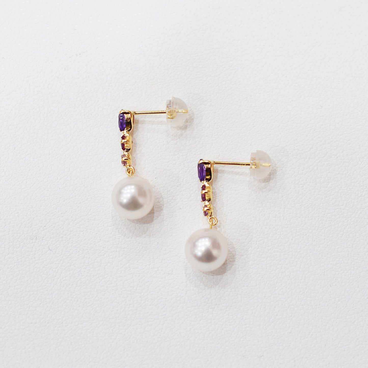 Hanadama rank Whitepink 7.5mm - 8.5mm K18YG Earrings Semi-precious stone Japan Amethyst Rhodolite Garnet 00061