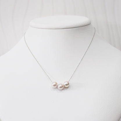 【K10 / K18】Rare White pink 7.5mm - 8.5mm Seawater Real Akoya Pearl 3pc necklace AkoyaPearl Japan あこや 真珠