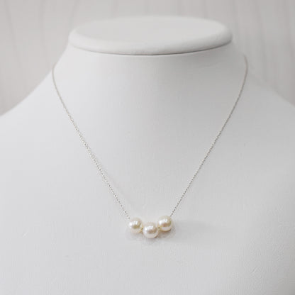 【K10 / K18】Rare White pink 7.5mm - 8.5mm Seawater Real Akoya Pearl 3pc necklace AkoyaPearl Japan あこや 真珠
