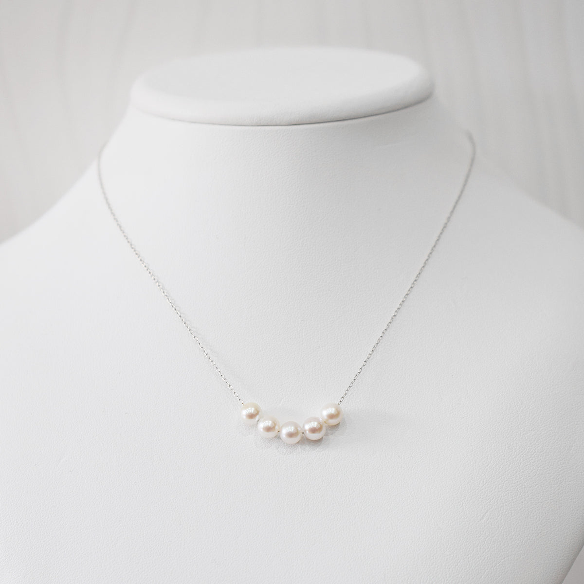 【 K10 / K18 】Rare White pink 5.5mm - 6.5mm Seawater Real Akoya Pearl 5pc necklace AkoyaPearl Japan あこや 真珠