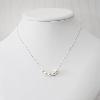 【 K10 / K18 】Rare White pink 5.5mm - 6.5mm Seawater Real Akoya Pearl 5pc necklace AkoyaPearl Japan あこや 真珠