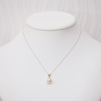 【K18YG / K18WG】Hanadama rank White pink 8mm - 9.5mm Diamond pendant necklace Akoya Pearl Real Japan Seawater pearl