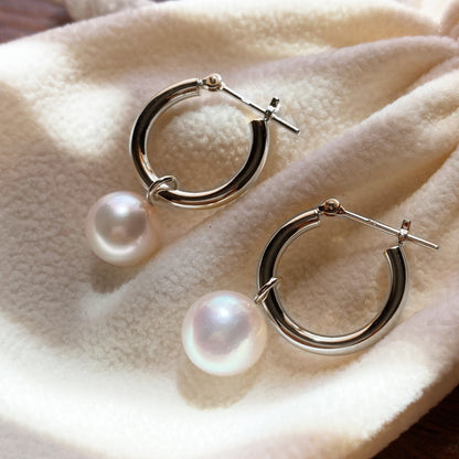 【K18YG / K14WG】Hanadama rank 7.5mm - 9.5mm Real Seawater Akoya Pearl Earring Japan anniversary Japanese Akoyapearl hoop reenspearl birthday あこや 真珠
