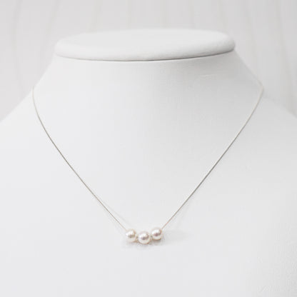 【K10 / K18】Rare White pink 5.5mm - 6.5mm Seawater Real 3pc Akoya Pearl necklace AkoyaPearl Japan あこや 真珠