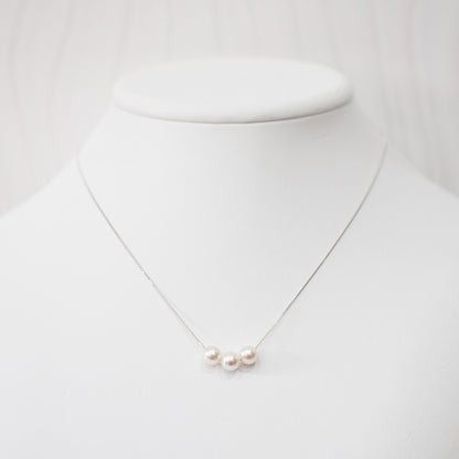【K10 / K18】Rare White pink 5.5mm - 6.5mm Seawater Real 3pc Akoya Pearl necklace AkoyaPearl Japan あこや 真珠