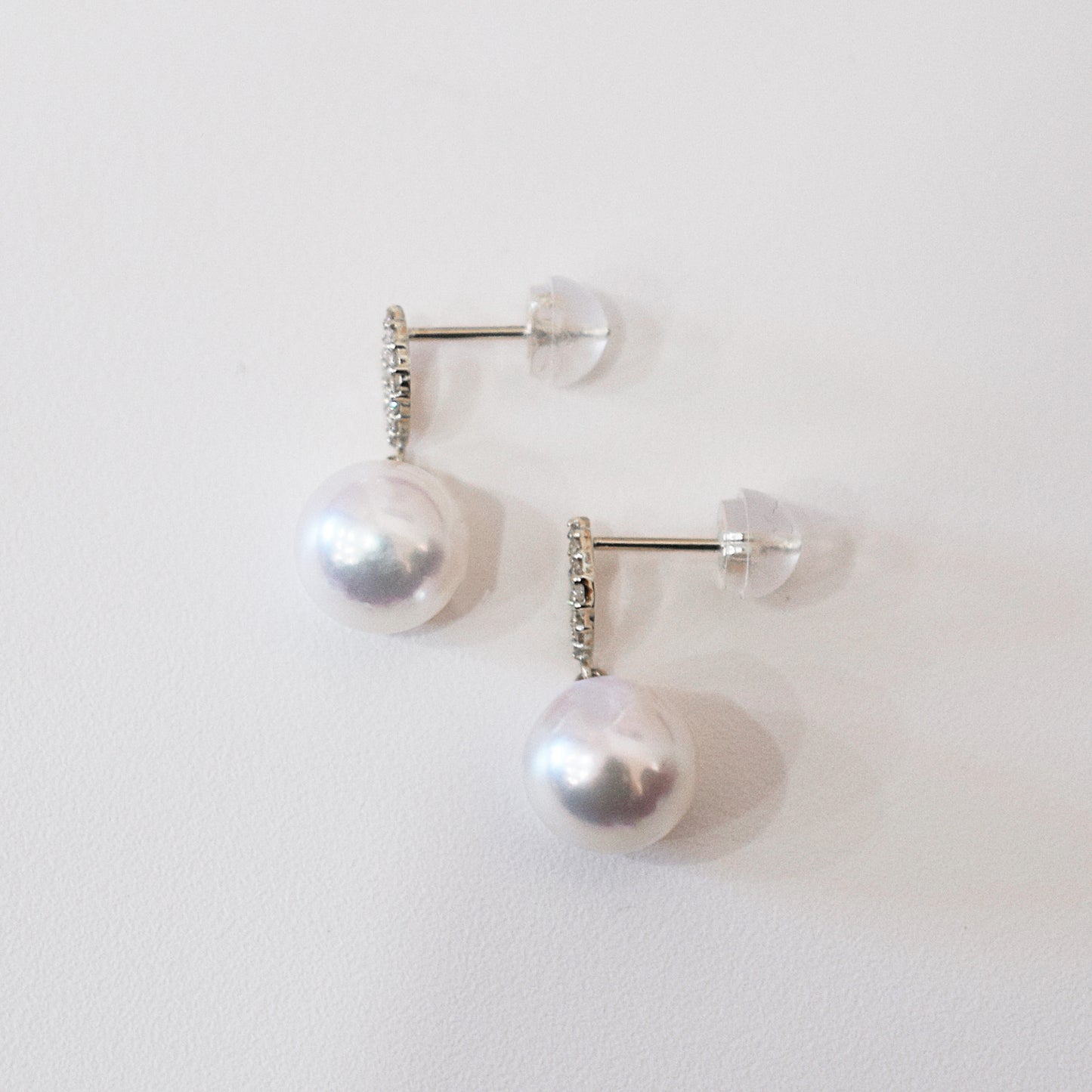 【K18YG / K18WG】Hanadama rank Whitepink 7.5mm - 8.5mm Earring Diamond 0.06ct Seawater Real Akoya Pearl Japan anniversary Japanese Wedding あこや 真珠