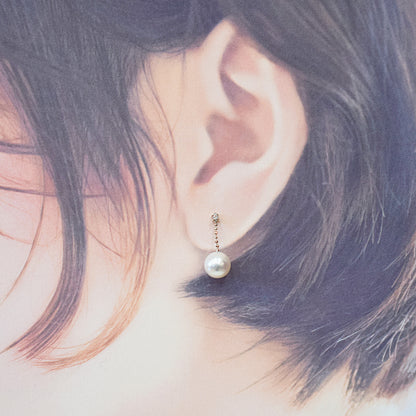【K18YG / K18WG】Hanadama rank Whitepink 7.5mm - 8.5mm Earring Diamond 0.02ct Seawater Real Akoya Pearl Japan anniversary Japanese Wedding あこや 真珠