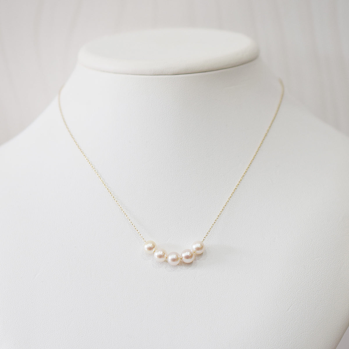 【 K10 / K18 】Rare White pink 5.5mm - 6.5mm Seawater Real Akoya Pearl 5pc necklace AkoyaPearl Japan あこや 真珠