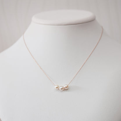 【 K10 / K18 】Rare White pink 5.5mm - 6.5mm Seawater Real Akoya Pearl 3pc necklace AkoyaPearl Japan あこや 真珠