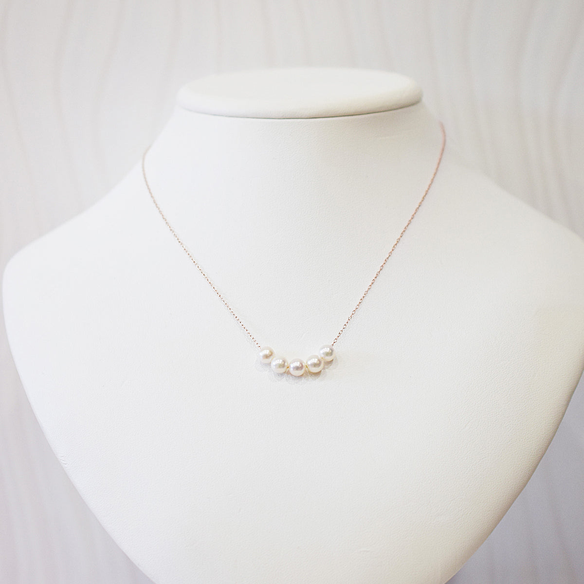 【 K10 / K18 】Rare White pink 5.5mm - 6.5mm Seawater Real Akoya Pearl 5pc necklace AkoyaPearl Japan あこや 真珠