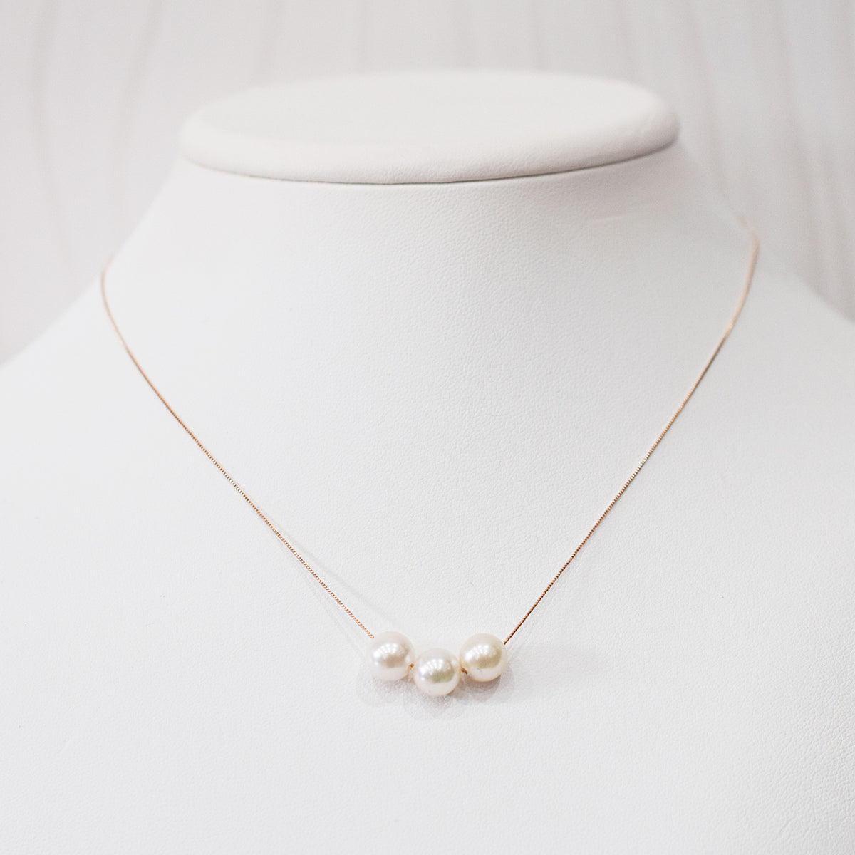 【K10 / K18】Rare White pink 7.5mm - 8.5mm Seawater Real 3pc Akoya Pearl necklace AkoyaPearl Japan あこや 真珠