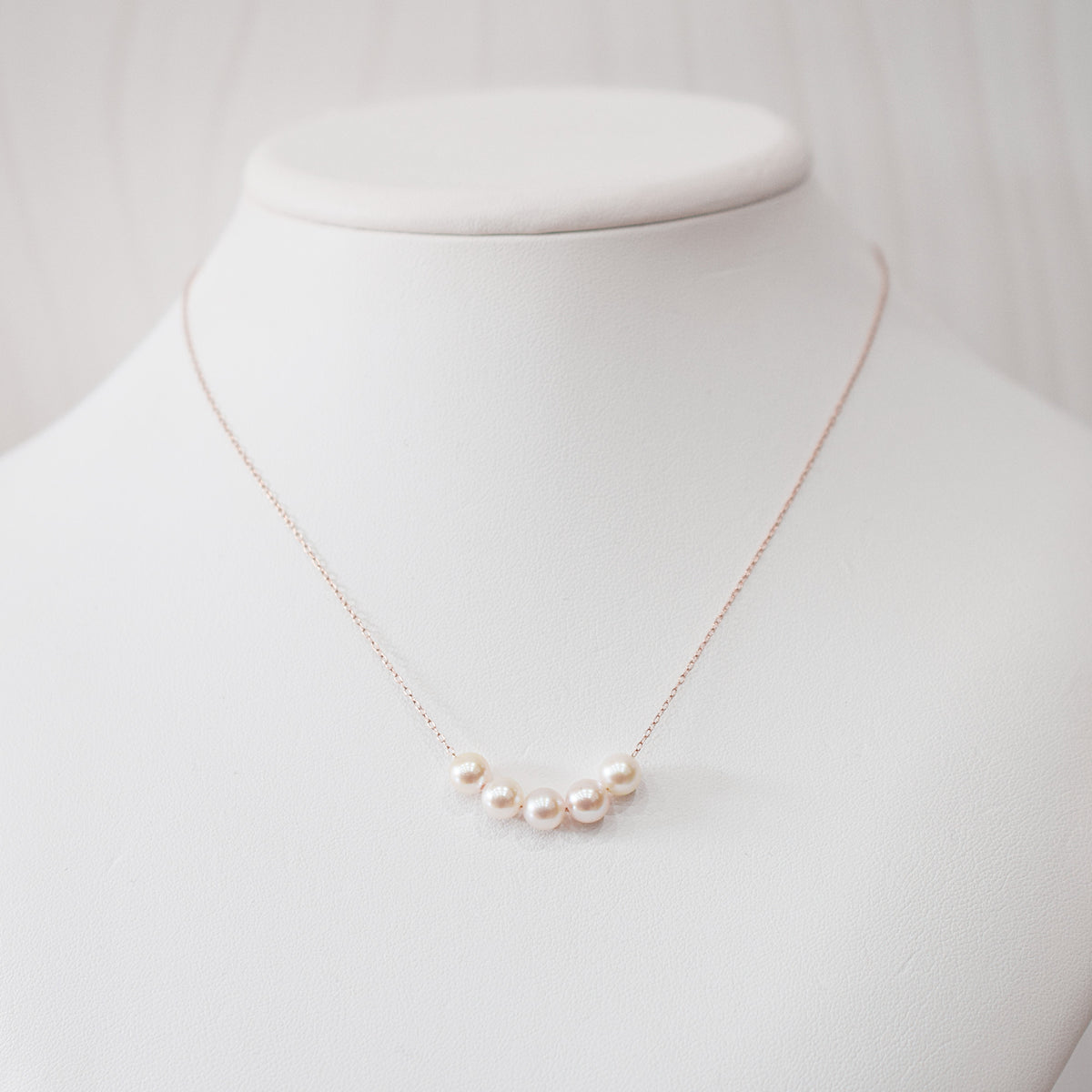 【 K10 / K18 】Rare White pink 5.5mm - 6.5mm Seawater Real Akoya Pearl 5pc necklace AkoyaPearl Japan あこや 真珠