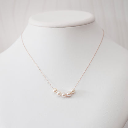 【 K10 / K18 】Rare White pink 5.5mm - 6.5mm Seawater Real Akoya Pearl 5pc necklace AkoyaPearl Japan あこや 真珠