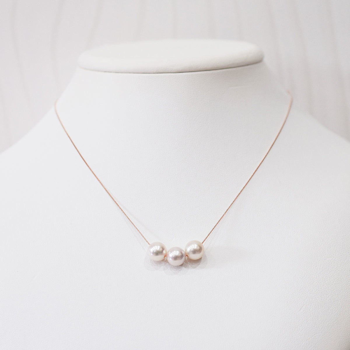 【K10 / K18】Rare White pink 7.5mm - 8.5mm Seawater Real 3pc Akoya Pearl necklace AkoyaPearl Japan あこや 真珠