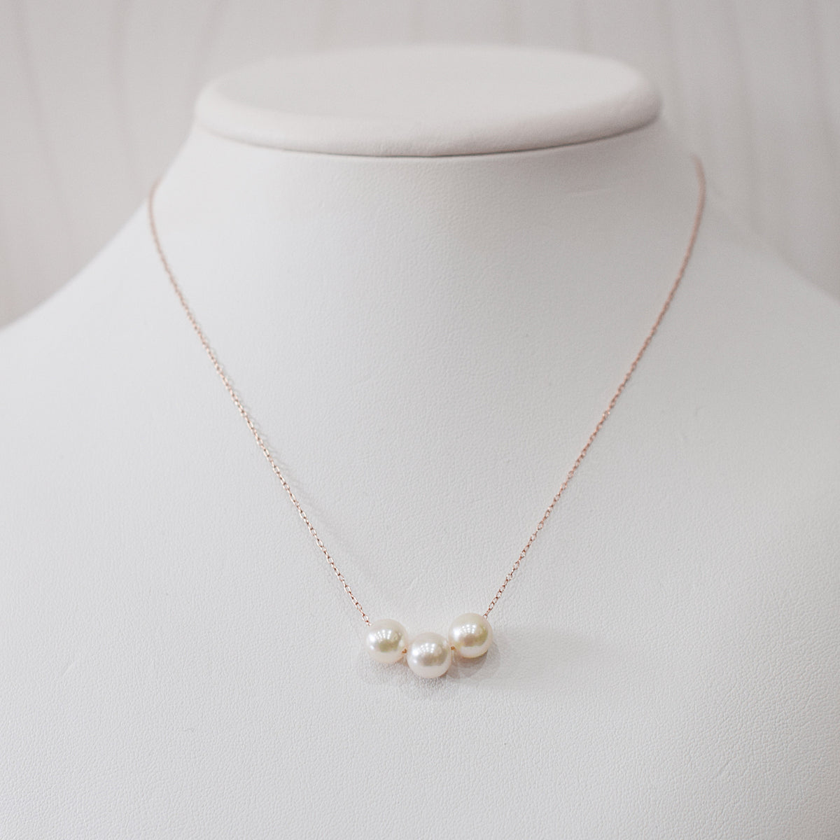 【K10 / K18】Rare White pink 7.5mm - 8.5mm Seawater Real Akoya Pearl 3pc necklace AkoyaPearl Japan あこや 真珠