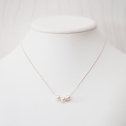 【K10 / K18】Rare White pink 5.5mm - 6.5mm Seawater Real 3pc Akoya Pearl necklace AkoyaPearl Japan あこや 真珠