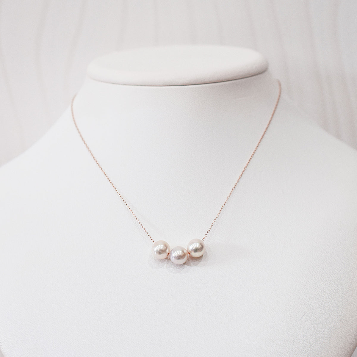 【K10 / K18】Rare White pink 7.5mm - 8.5mm Seawater Real Akoya Pearl 3pc necklace AkoyaPearl Japan あこや 真珠