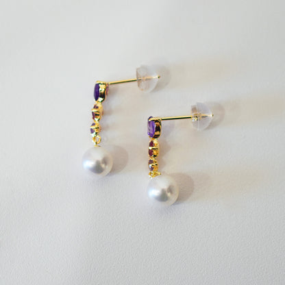 Hanadama rank Whitepink 5.5mm - 6.5mm K18YG Earrings Semi-precious stone Japan Amethyst Rhodolite Garnet
