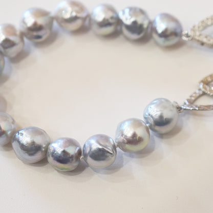 Actual product 9mm - 10mm Natural color Baroque Akoya Pearl Bracelet 7.87inch Japan AkoyaPearl SV925 Wedding Japanese Seawater