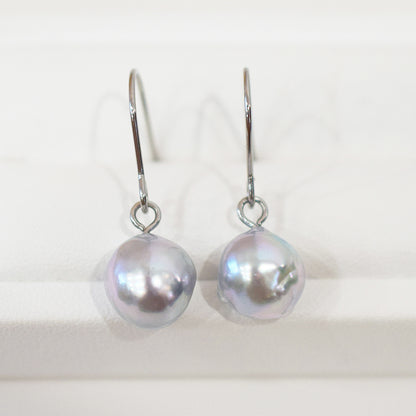Actual product Natural color akoya Baroque pearl 9mm - 9.5mm Surgical Stainless Steel Seawater Akoya Pearl Hook Earrings Japan