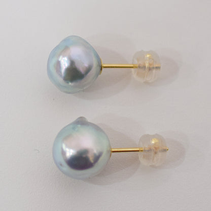 Limited to actual item Natural color akoya pearl Baroque pearl 10.5mm - 11mm 18K 14K Surgical Stainless Steel stud Earrings Japan akoyapearl