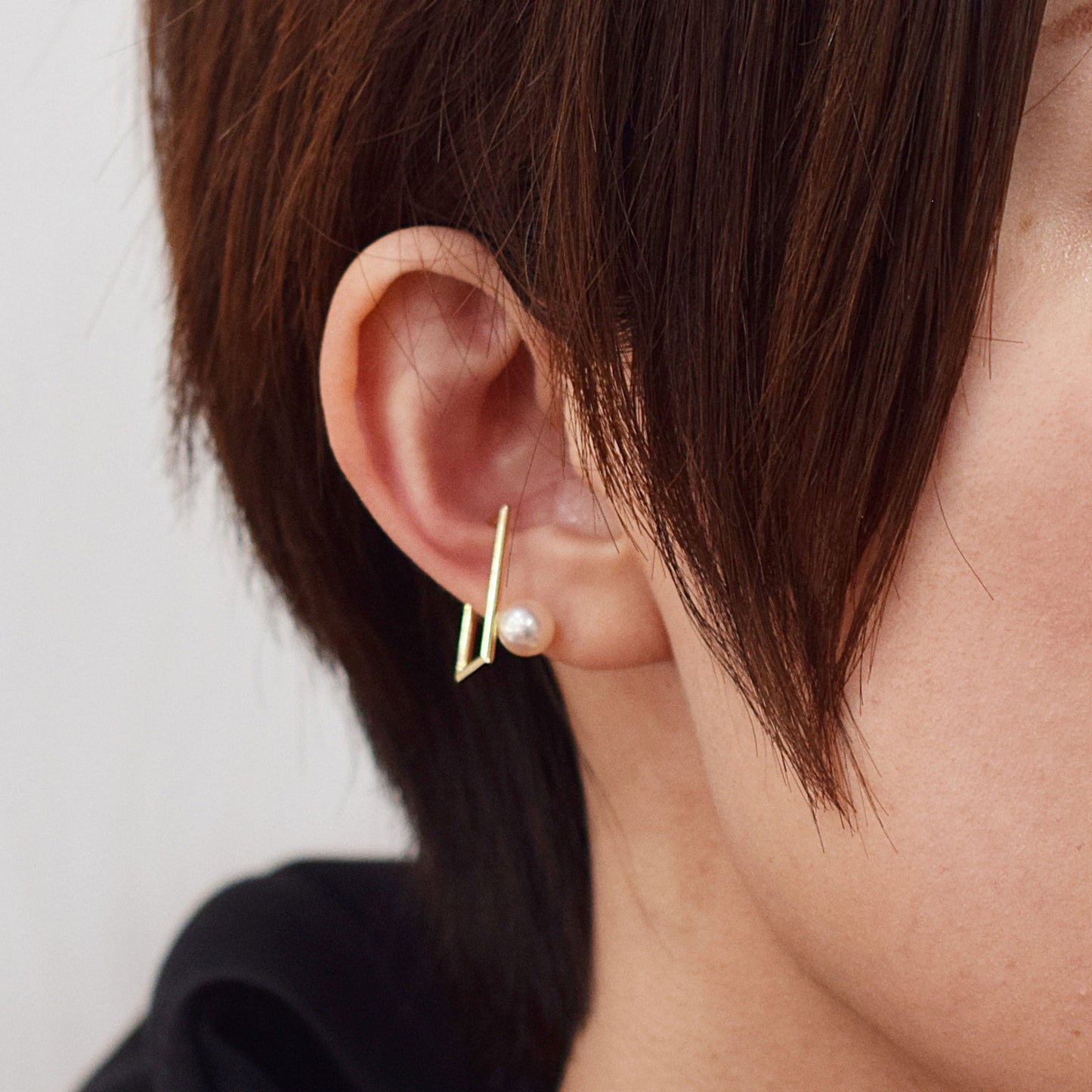 Hanadama rank White pink 6mm - 6.5mm akoya pearl K18YG Square Ear Cuff Seawater Japan Japanese 真珠 あこや