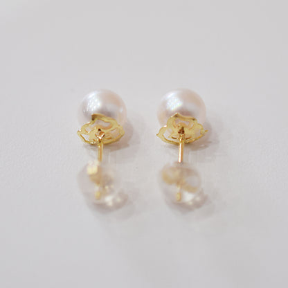 【K18YG / K14WG】Hanadama rank 6mm - 6.5mm Seawater Akoya Pearl White Pink Stud Earring Japan anniversary Japanese Seawater birthday 真珠 あこや 花珠級