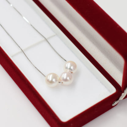 【SV925】Rare White pink 7.5mm - 8.5mm Seawater Real 3pc Akoya Pearl Venetian necklace AkoyaPearl Japan あこや 真珠