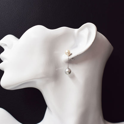 【K18YG / K14WG】Rare White Pink & Natural color 7.5mm × 8mm earrings Real Seawater Akoya Pearl Japan reenspearl Akoyapearl both ears japanese あこや 真珠