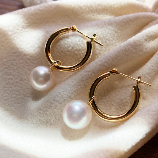 Hanadama rank 7.5mm - 9.5mm Real Seawater Akoya Pearl Earring Japan K18YG anniversary Japanese Akoyapearl hoop reenspearl birthday あこや 真珠