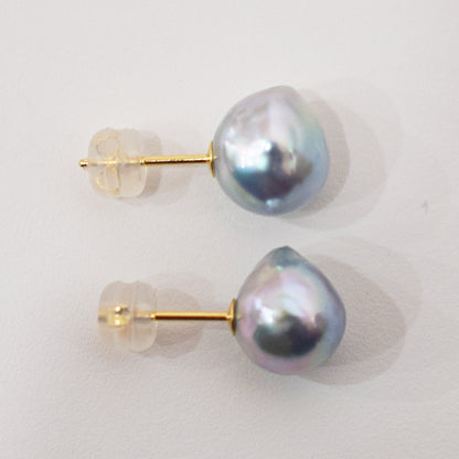 Limited to actual item Natural color akoya pearl Baroque pearl 10mm - 10.5mm 18K 14K Surgical Stainless Steel stud Earrings Japan akoyapearl