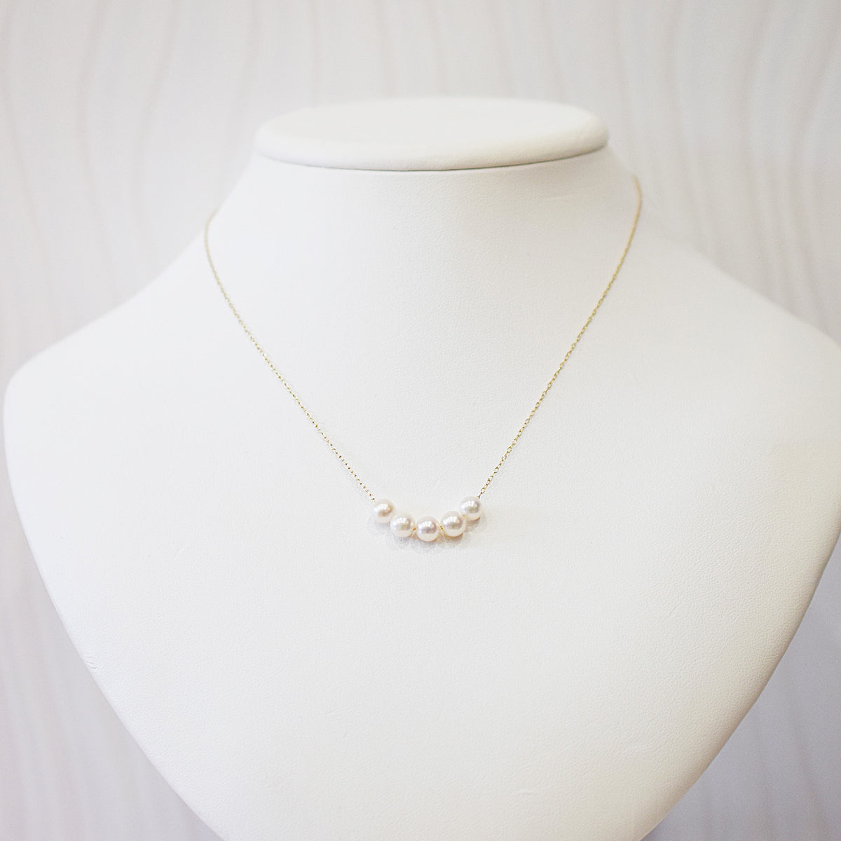 【 K10 / K18 】Rare White pink 5.5mm - 6.5mm Seawater Real Akoya Pearl 5pc necklace AkoyaPearl Japan あこや 真珠