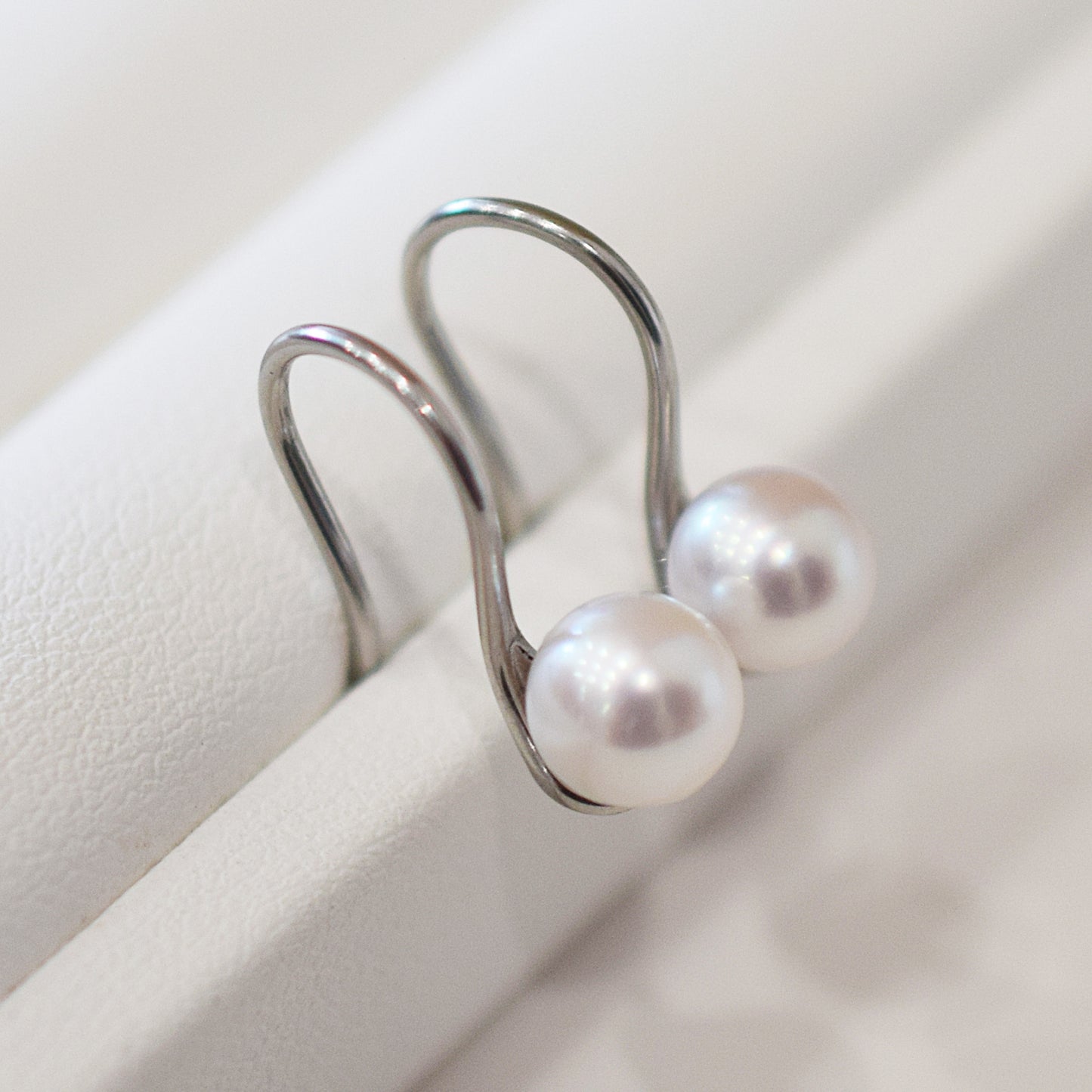 Actual product White pink akoya pearl 6mm - 6.5mm Surgical Stainless Steel Seawater Akoya Pearl Hook Earrings Japan