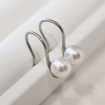 Actual product White pink akoya pearl 6mm - 6.5mm Surgical Stainless Steel Seawater Akoya Pearl Hook Earrings Japan