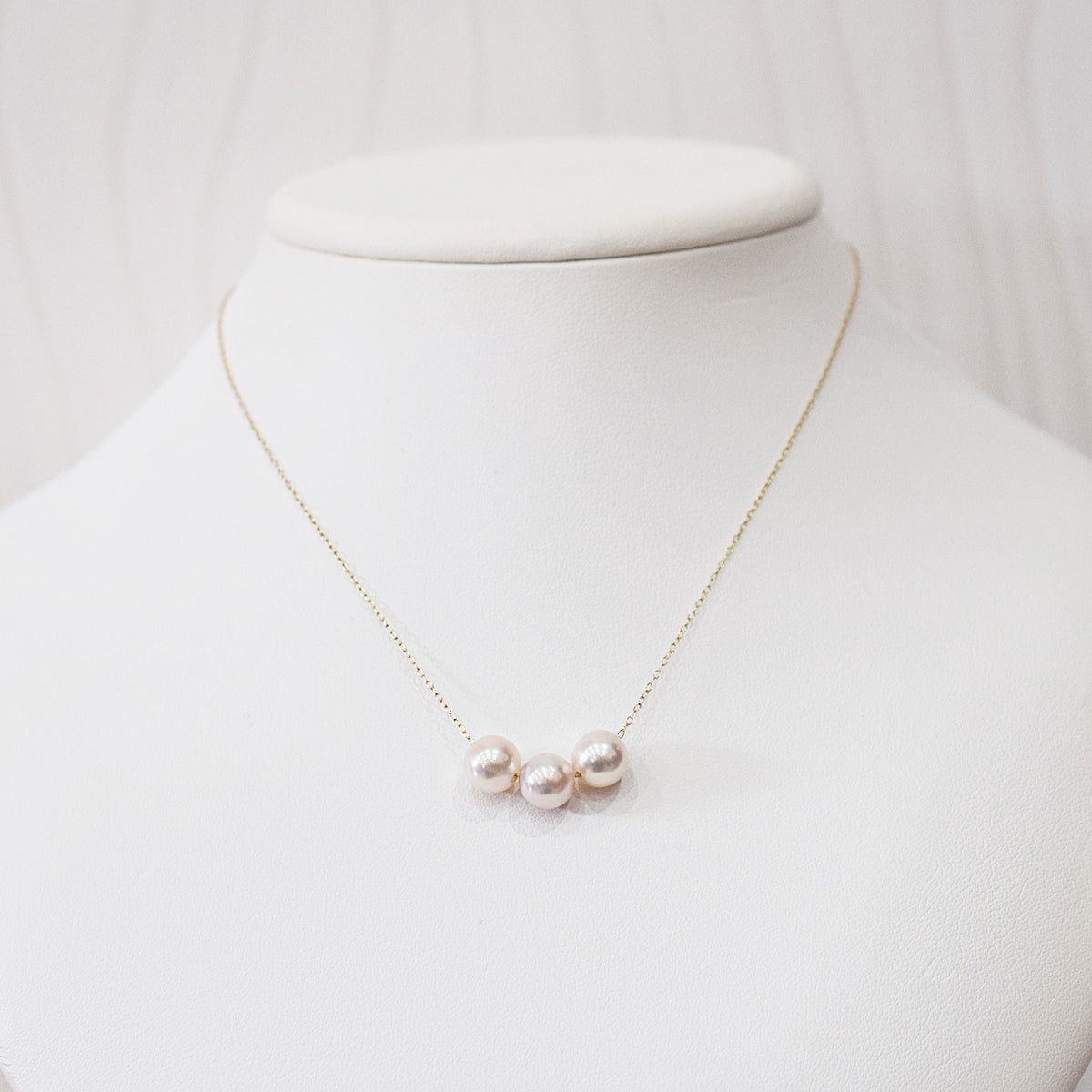 【K10 / K18】Rare White pink 7.5mm - 8.5mm Seawater Real Akoya Pearl 3pc necklace AkoyaPearl Japan あこや 真珠