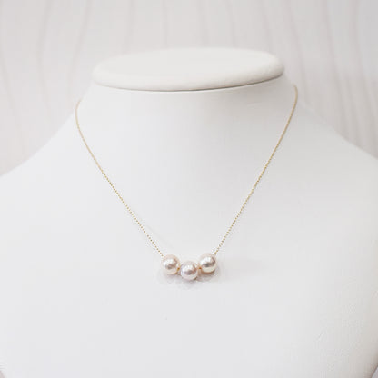 【K10 / K18】Rare White pink 7.5mm - 8.5mm Seawater Real Akoya Pearl 3pc necklace AkoyaPearl Japan あこや 真珠