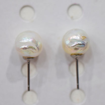 Limited to actual item Natural color akoya Baroque pearl 11mm - 11.5mm Surgical Stainless Steel Seawater Akoya Pearl Stud Earrings Japan
