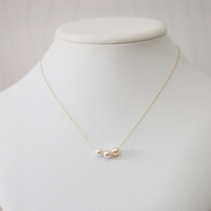 【 K10 / K18 】Rare White pink 5.5mm - 6.5mm Seawater Real Akoya Pearl 3pc necklace AkoyaPearl Japan あこや 真珠