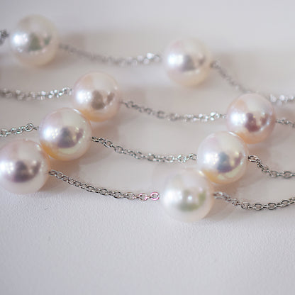 Limited to actual item Station necklace akoya pearl White pink 8mm - 8.5mm Real Akoya Pearl Japan 19.6inch akoyapearl reenspearl Silver
