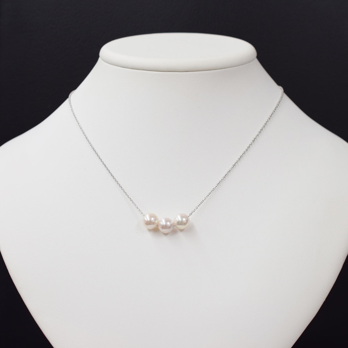 【SV925】Rare White pink 7.5mm - 8.5mm Seawater Real 3pc Akoya Pearl Azuki necklace AkoyaPearl Japan あこや 真珠