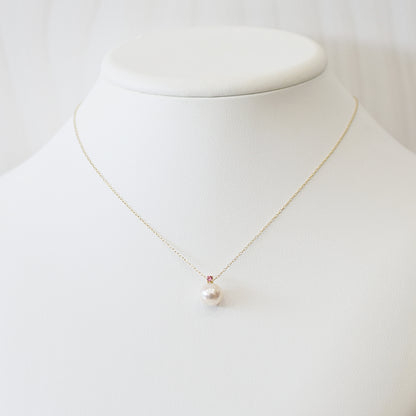 Hanadama rank White pink 8mm - 9.5mm Birthstone Pink tourmaline 10K pendant necklace Akoya Pearl Real Japan Seawater pearl