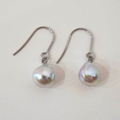 Actual product Natural color akoya Baroque pearl 10mm - 10.5mm Surgical Stainless Steel Seawater Akoya Pearl Hook Earrings Japan