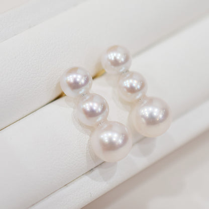 Rare White Pink 6mm - 6.5mm × 7.5mm - 8mm 3pcs akoya pearl Earring K18YG Japan 1pair akoyapearl Japanese Seawater reenspearl
